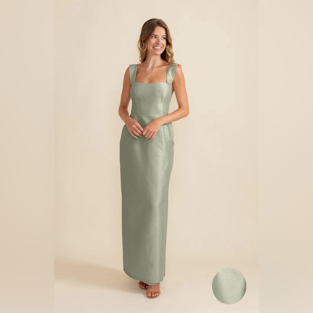 LulaKate Beckett Bodice With Brunch Skirt Long in Sage Shantung